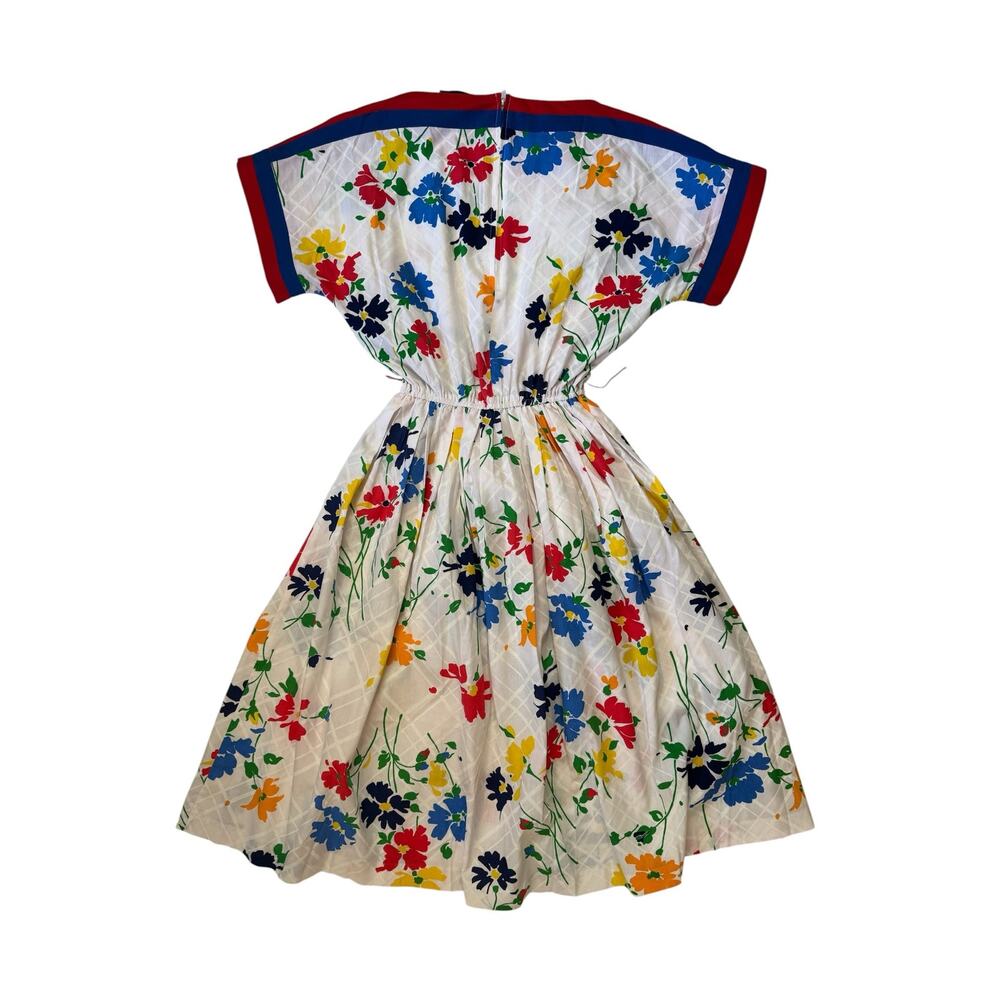 Vintage ‘70s ‘80s Bright Floral Midi Dress Size 12 SANS ÂGE Red Blue White Green - Picture 5 of 11